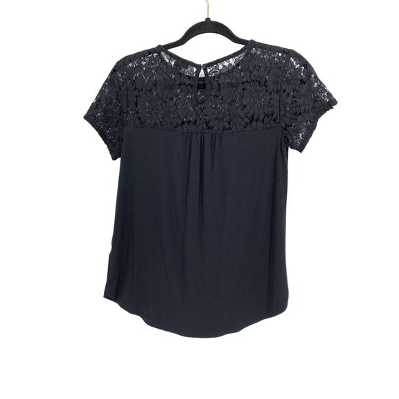 Halogen Top Womens Size Small Lace Yoke Short Sleeve Jersey Knit Black - Picture 5 of 5